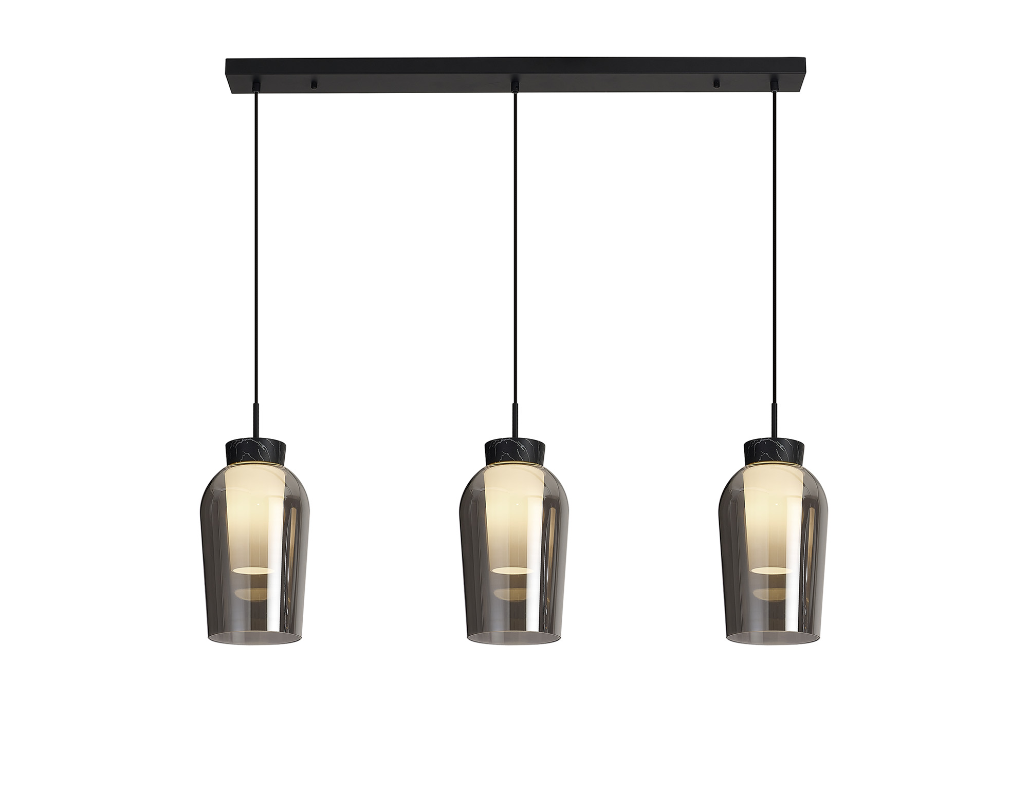 M8285  Nora Linear Pendant 3 Light Adjustable E27 Black/Black Marble